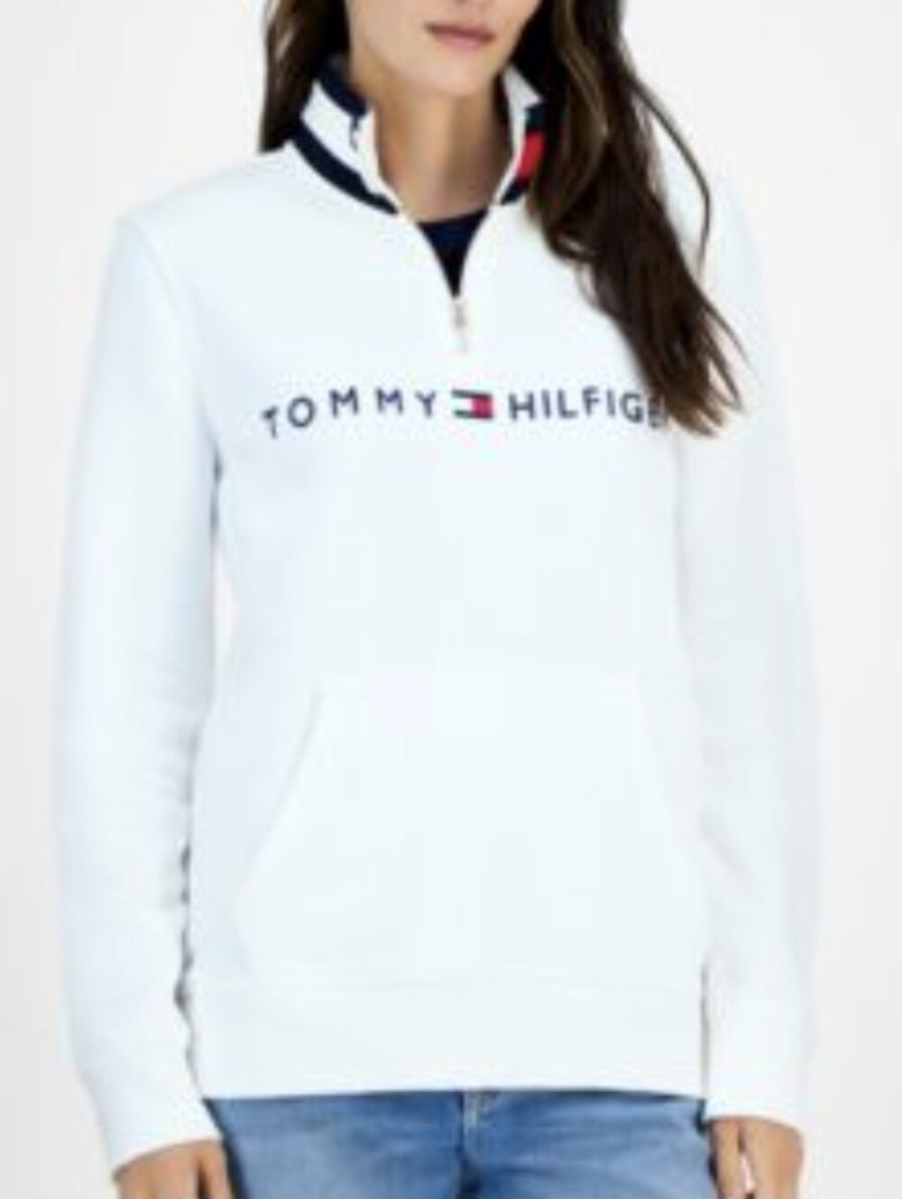 Tommy Hilfiger Women's White Quarter-Zip Logo Sweatshirt